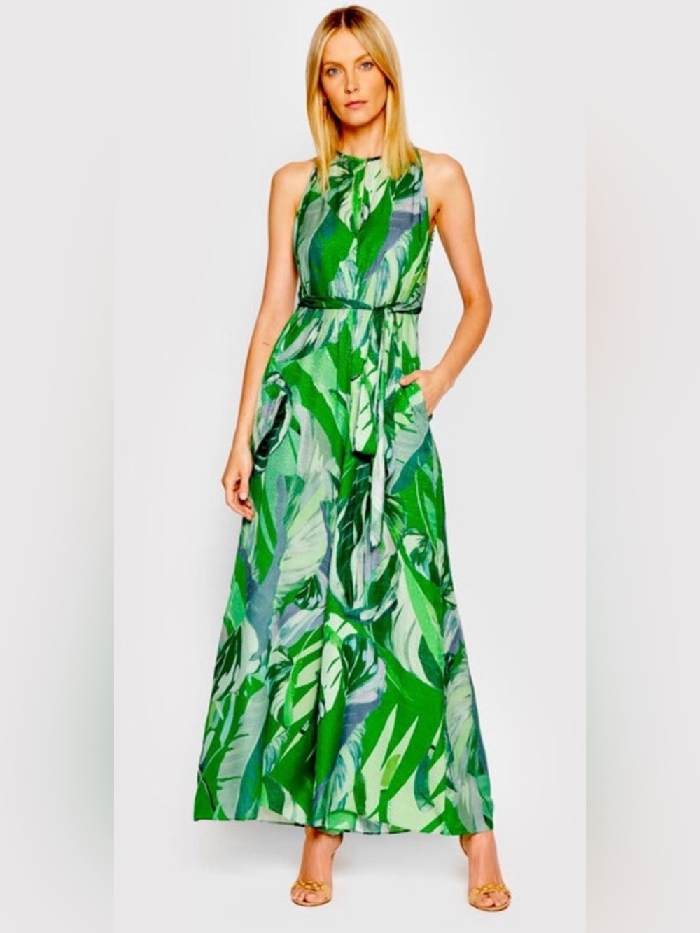 Ted Baker London Ismey Jumpsuit Botanical Print Halter Wide Leg Sz 1(US 4) EUC!